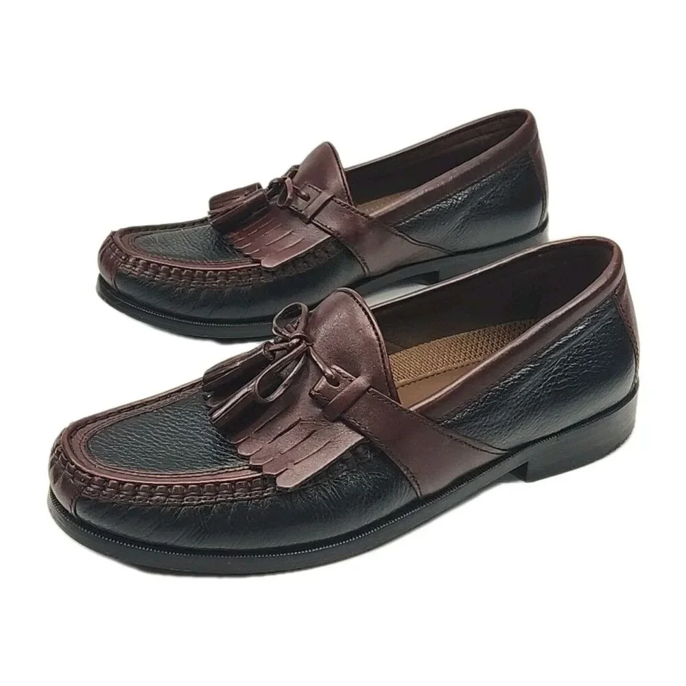 Johnston & Murphy Loafer Shoe Two-Tone Leather Slip-on Men Sz 7.5 Tassle Kiltie